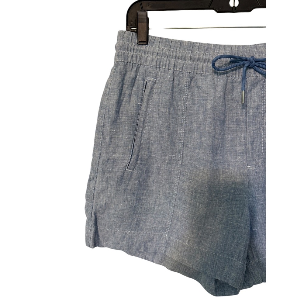 Athleta Linen Blend Shorts Womens 10 Blue Drawstring Zip Pocket Summer Casual - Picture 3 of 10